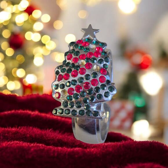 Nurmi Christmas tree Cuff watch Festive Unique retro chic Hinged Holiday Rare - Picture 5 of 8